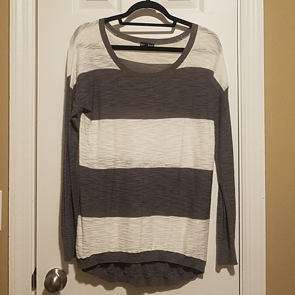 Express M Gray and White Striped Sweater